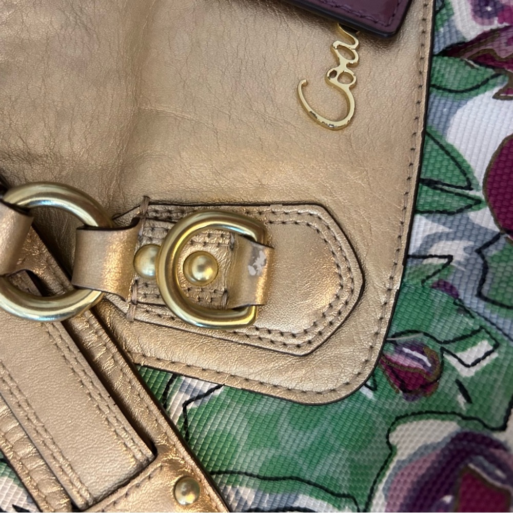 Coach Ashley Floral Gold, Green and Purple Women's Shoulder Bag Satchel Purse - Picture 14 of 16